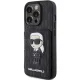 Apple iPhone 15 Pro Max 6.7\" Karl Lagerfeld Saffiano Cardslots and Stand Monogram Ikonik Patch Case Cover, Black