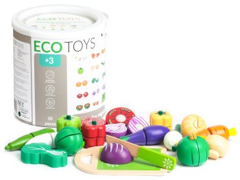 ECOTOYS Wooden Cutting Vegetables Play Food Set for Kids 20 Pieces