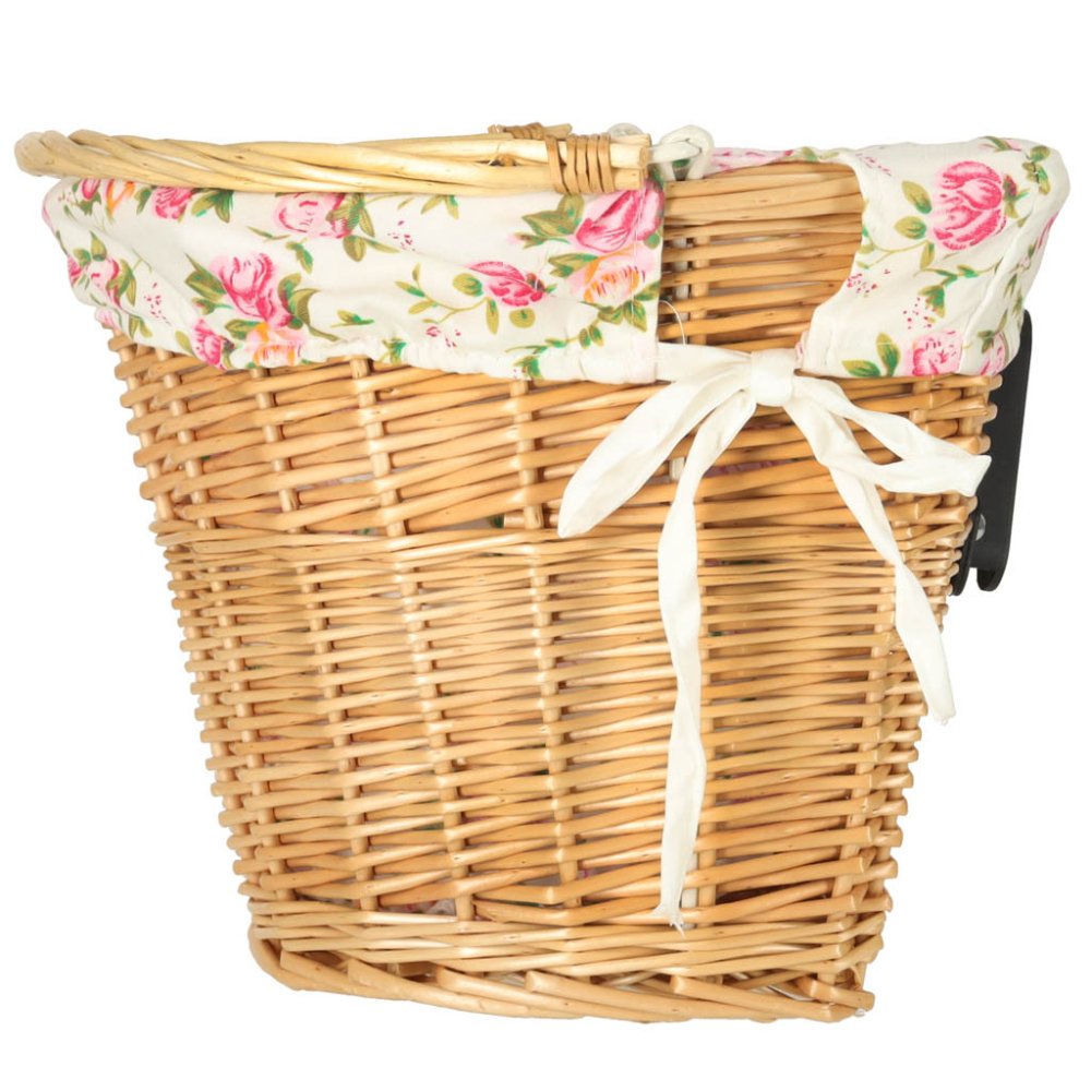 Wicker Front Bike Basket RALLEX Quick Release Click Mount, Floral (3)