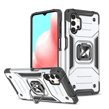 Wozinsky Ring Armor Case for Samsung Galaxy A73 with Ring Holder and Stand, Silver