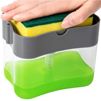 Dish Soap Dispenser with Sponge Holder, Grey
