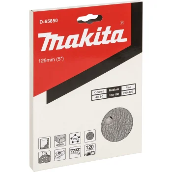 Makita Hook and Loop Sanding Discs 125 mm, P120, 8 Holes, 10 pcs