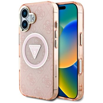 Guess IML Metal Glitter 4G MagSafe Case for iPhone 16, Pink