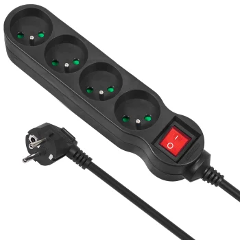 Maclean MCE180 Power Strip, 4 Sockets, with Switch, 1.4m, Black