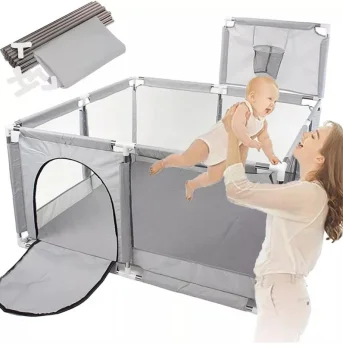 Nicekids Baby Playpen and Dry Pool with Basket, 125 x 125 cm, Grey
