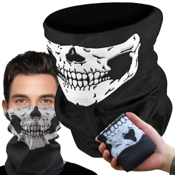 Multifunctional Skull Print Neck Gaiter Bandana, Black