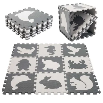 Kids Foam Puzzle Play Mat 85 x 85 cm, 9 Pieces, Grey