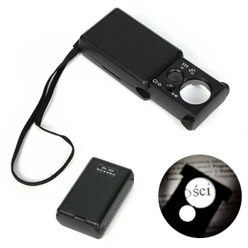 Pocket Jeweler's Loupe with LED & UV Light, 30x and 60x Magnification, Black