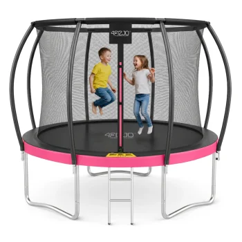 4Fizjo PRO Garden Trampoline for Kids with Safety Net, 312 cm (10FT), Pink/Black