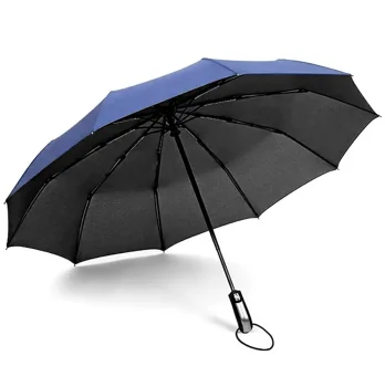 Windproof Automatic Folding Umbrella with 10 Ribs, Dark Blue
