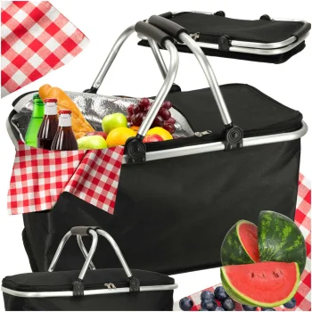 Foldable Thermal Picnic and Shopping Basket, 25L, Black