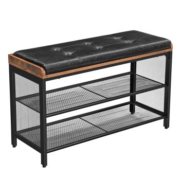 Industrial Shoe Rack with Upholstered Seat Loft Bench, Rustic Brown