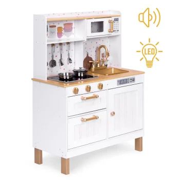 Ecotoys 7275 Large Wooden Play Kitchen with Sound and LED, 7 Accessories