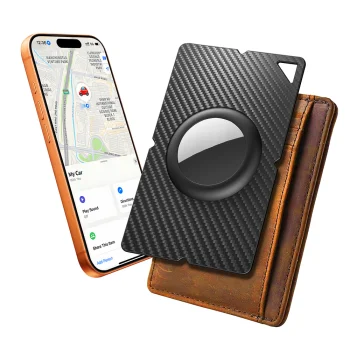 AirTag Wallet Card Case WAT-84, Carbon Fiber Pattern - Black