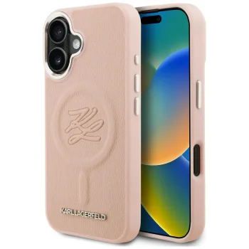 Karl Lagerfeld Initial & Metal Logo MagSafe dėklas telefonui iPhone 16, rožinis