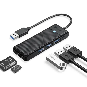 Orico PAPW3AT-U3 USB Hub with 3x USB-A 3.0 and microSD/SD Card Reader, 1m, Black