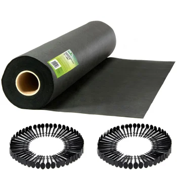 Plonos Heavy Duty Weed Barrier Fabric 1 x 50 m with 50 Staples, Black