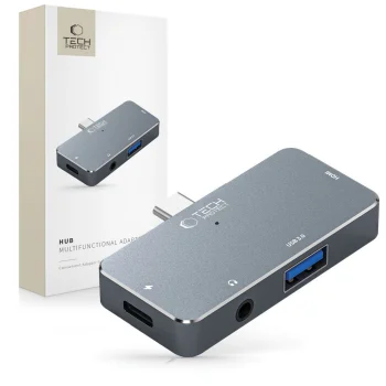 Tech-Protect V6 4-in-1 USB-C Hub (HDMI, USB-A, USB-C PD 100W, Audio) - Gray