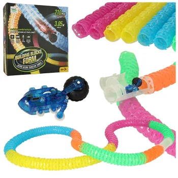 Flexible Tubular Car Race Track with LED Light-Up Car 210 Pieces