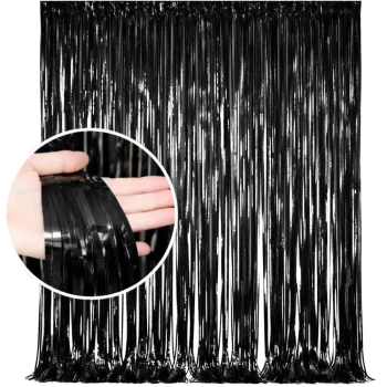Self-Adhesive Foil Fringe Curtain Backdrop 100 x 180 cm, Black