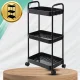 3-Tier Rolling Storage Cart on Wheels Mobile Utility Trolley, Black