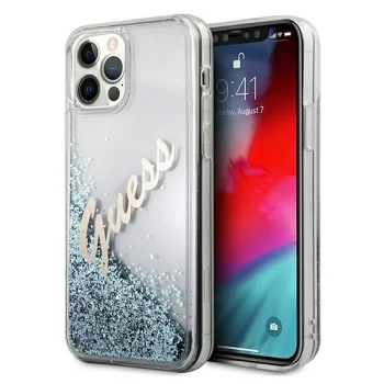 Guess iPhone 12 Pro Max Case Glitter Vintage Script, Blue