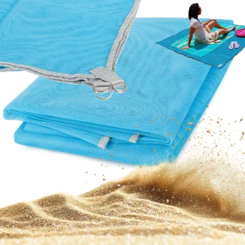 Large Beach and Picnic Mesh Mat, Waterproof, 200x150 cm, Blue
