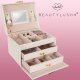 Jewelry Box Organizer with Mirror and Drawers, Beige