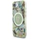 Guess IML Metal Glitter Flowers Triangle MagSafe Case for iPhone 16e - Green