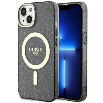 Guess iPhone 14 Case Glitter Gold MagSafe, Black