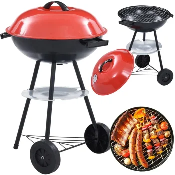 Portable Round Charcoal Grill with Lid and Wheels, 40 cm