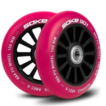Soke Scooter Wheels 100 mm with ABEC 9 Bearings, 2 Pack, Ruby