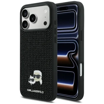 Karl Lagerfeld Rhinestones Karl&Choupette Pin Phone Case Cover iPhone 17 Pro Max - Black