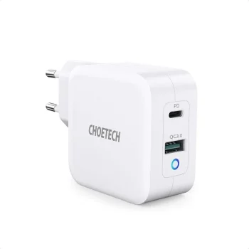Choetech 65W GaN Wall Charger, USB-C & USB-A, PD3.0, QC3.0