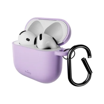 Puro Icon Silicone Case for AirPods 4 with Carabiner, Purple