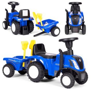 New Holland Ride-on Tractor with Trailer for Kids, Interactive Steering Wheel, Blue