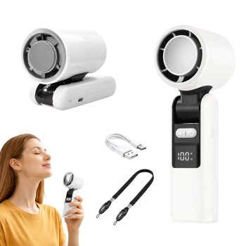 Portable Mini USB Handheld Fan with 199 Speeds and Flashlight, White