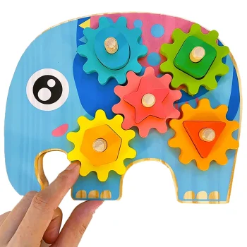 Wooden Educational Sorter Montessori Elephant with Gears