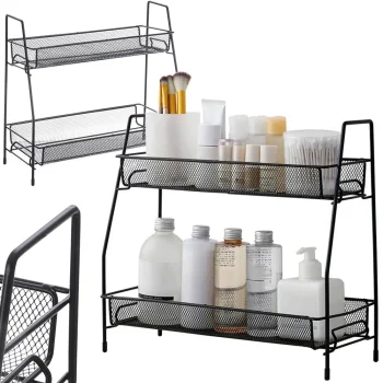 Two-Tier Metal Organizer for Kitchen and Bathroom, 32.5x31x17 cm, Black