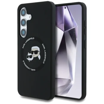Karl Lagerfeld Silicone Double Heads And Circle MagSafe Case for Samsung Galaxy S25+, Black