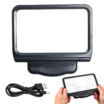 LED Reading Magnifier 2.5x with 3 Light Modes USB, Black-White