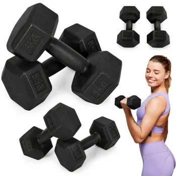 MOVEPRO Hexagonal Dumbbells Set 2x5 kg, Black