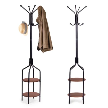 ModernHome Standing Coat Rack with 2 Shelves 8 Hooks Hall Tree, 180 cm, black