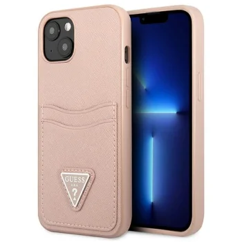 Guess Saffiano Triangle Logo Cardslot Case for iPhone 13 mini, Pink