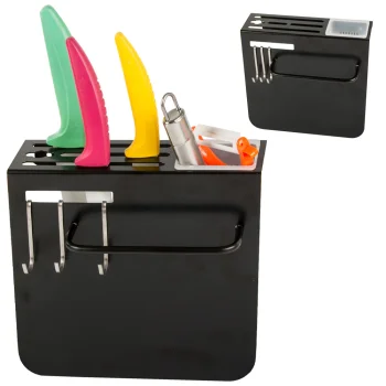 Wall-Mounted Knife Stand and Kitchen Organizer, Black