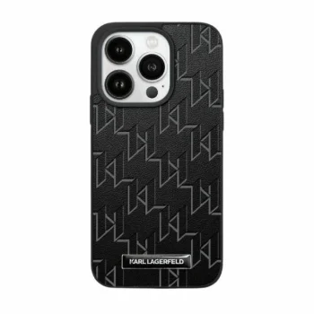 Apple iPhone 15 6.1'' Karl Lagerfeld Leather Monogram Metal Logo Cover Case, Black