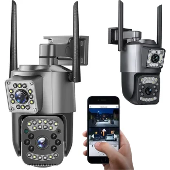 Dual-Lens Outdoor Rotating Wi-Fi IP Camera with Motion Detector, 6MP, Black