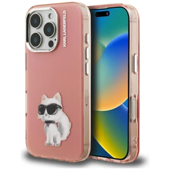 Karl Lagerfeld IML Aquarelle Choupette & Logo dėklas telefonui iPhone 16 Pro, rožinis