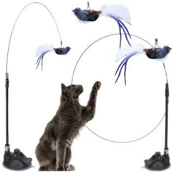Interactive Cat Toy Rod with Suction Cup and Bird