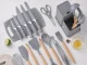Kitchen Knife and Utensil Set with Block and Cutting Board, 19 Pieces, Grey
